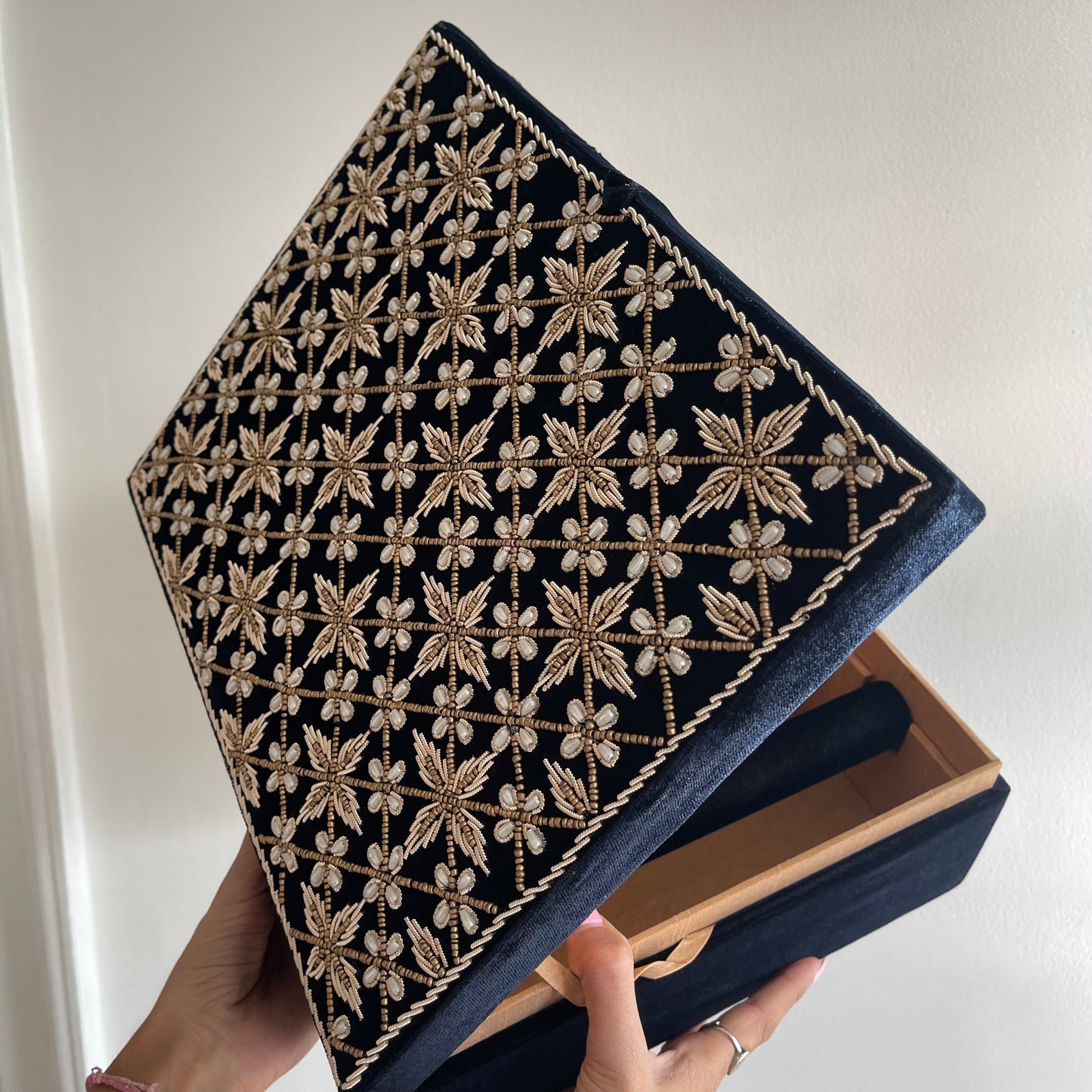 Large Velvet Bridal Choora Box in Navy