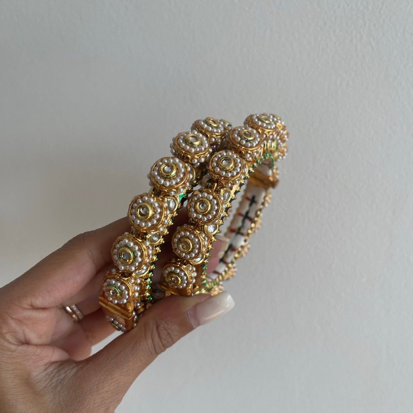 Pearl Screwable Pachi Kundan Bangles x2