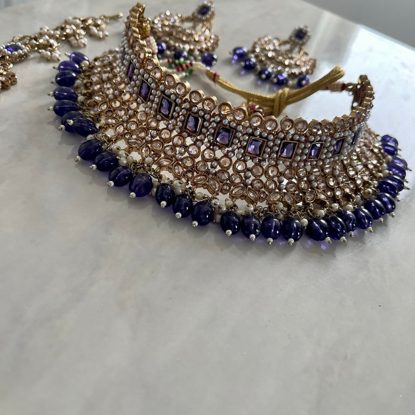 Rhea Bridal Polki Necklace Set in Purple