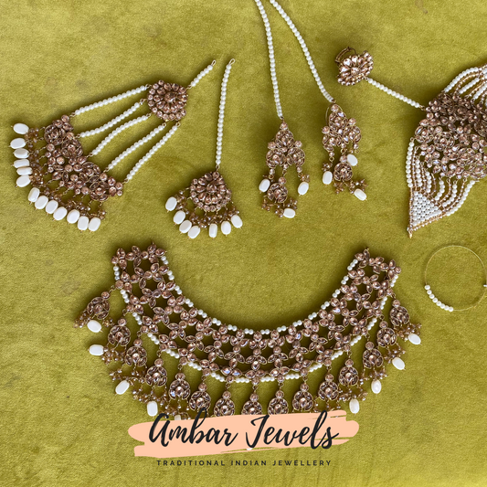 Aniyah Polki & Pearl Bridal Necklace Set with passa