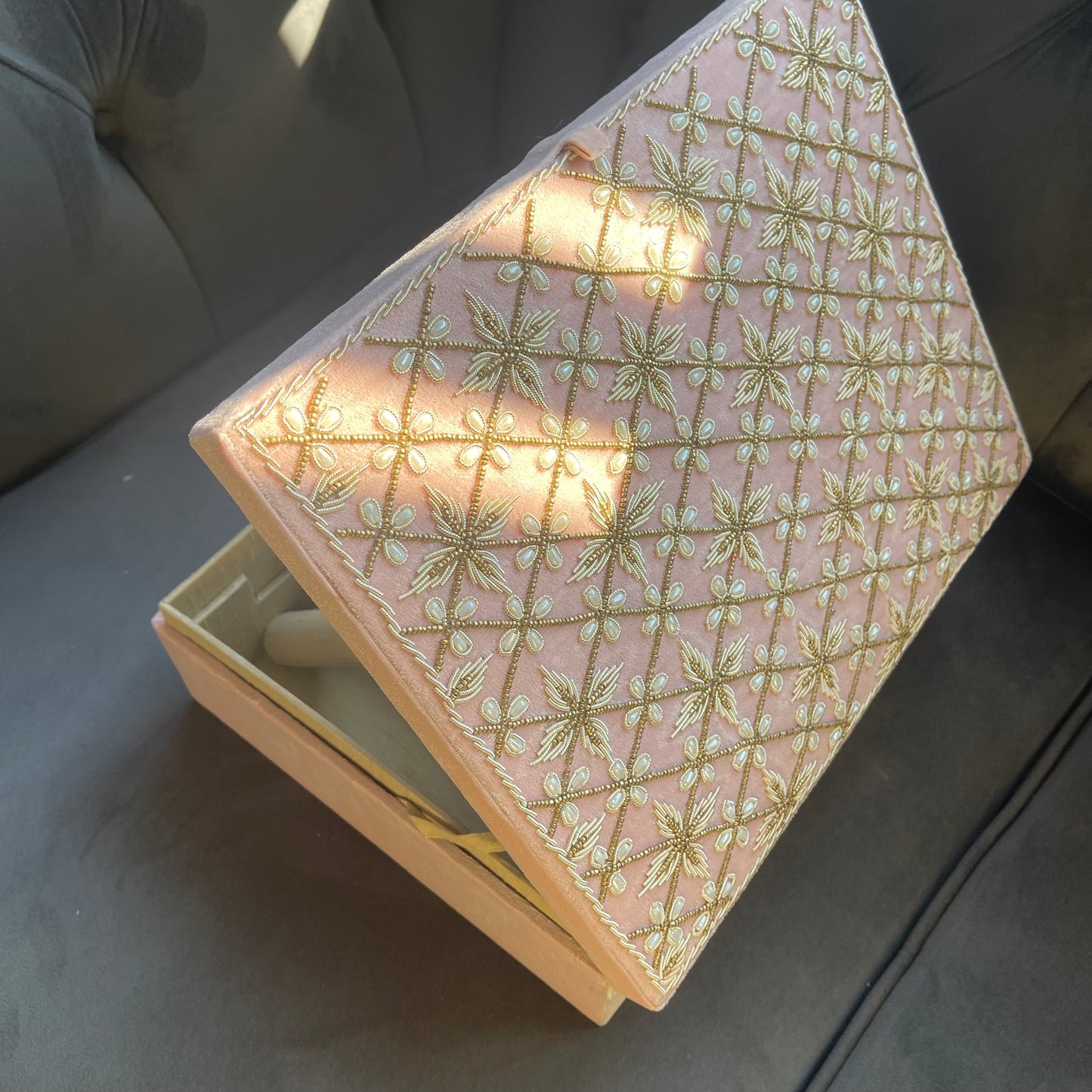Large Velvet Bridal Choora Box in Pink