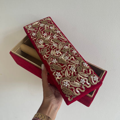 Velvet Bridal Choora Box in Red