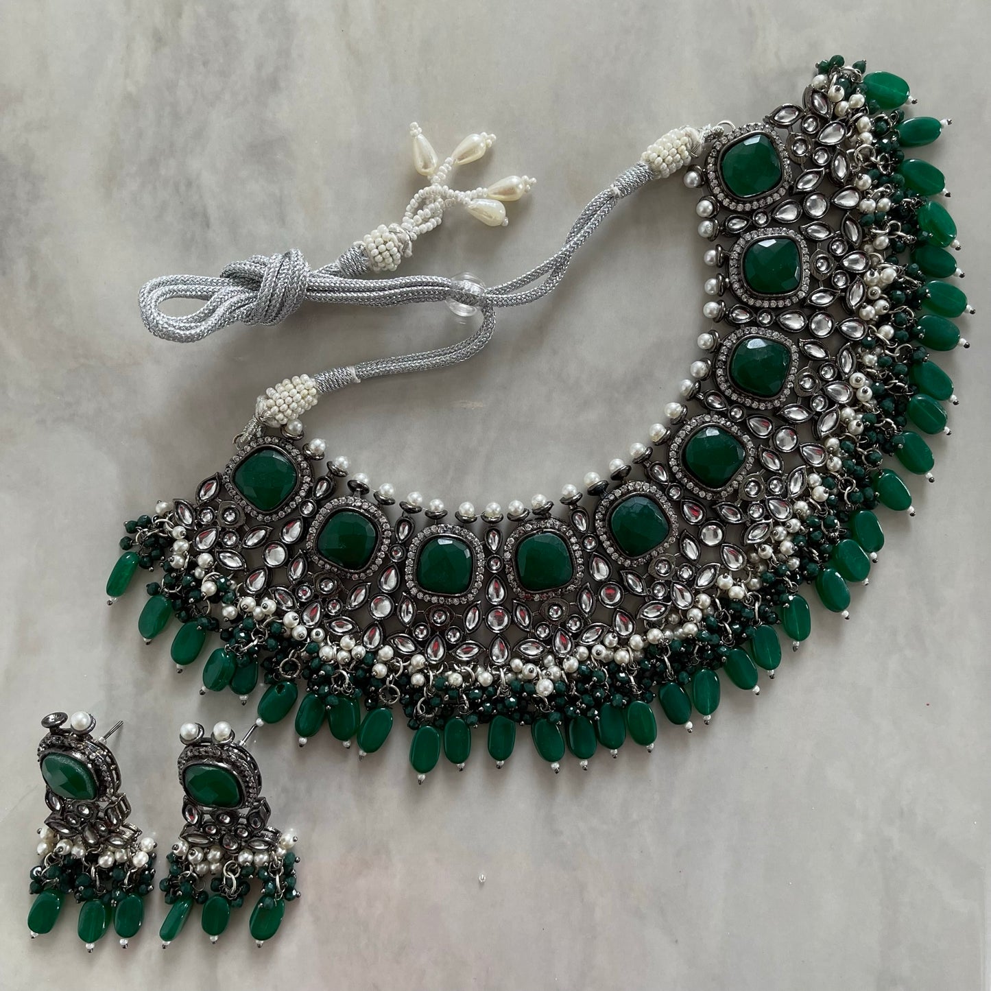 Night Sky Kundan Necklace Set in Green