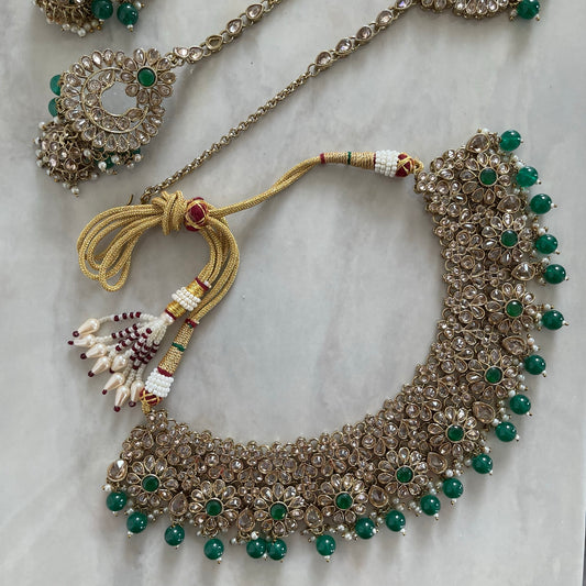 Rosewood Polki Necklace Set in Green