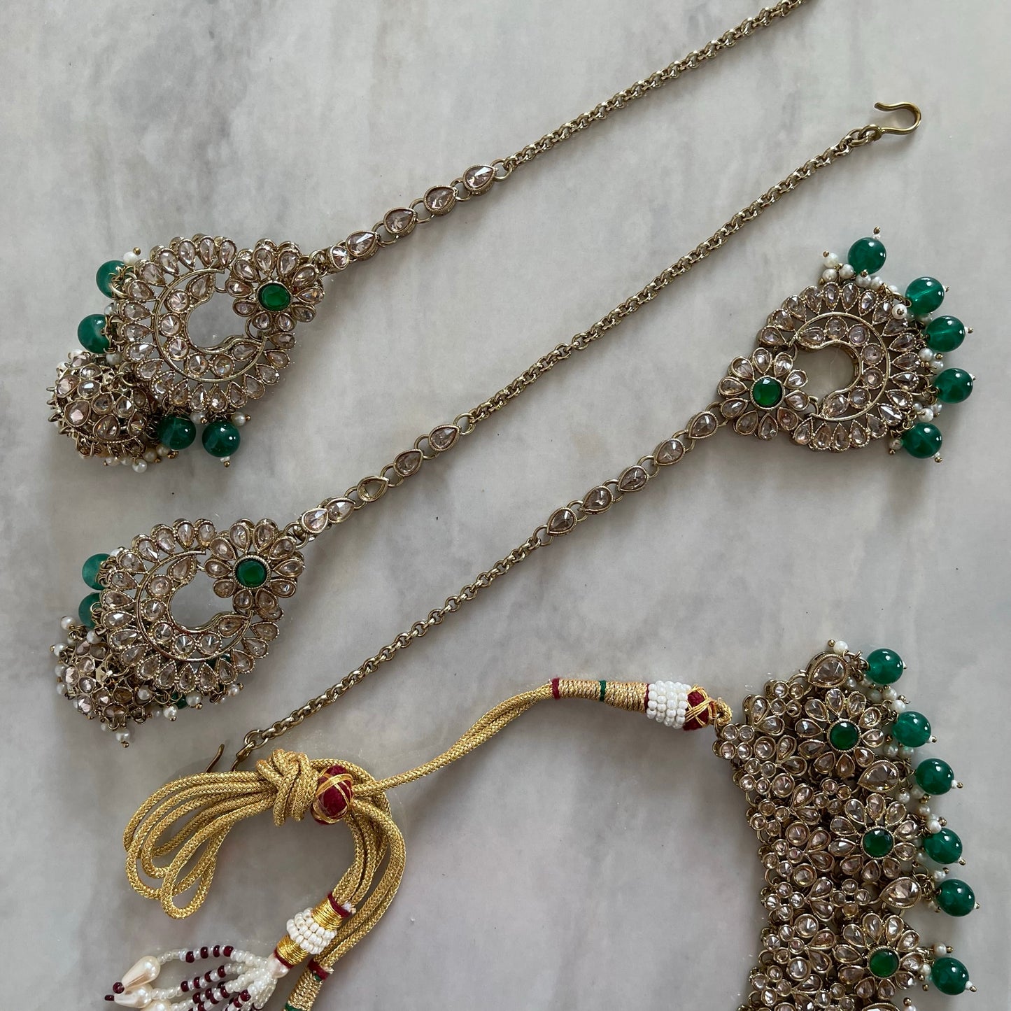 Rosewood Polki Necklace Set in Green