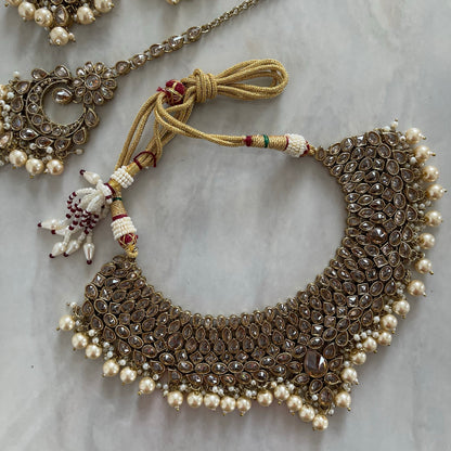 Maya Polki Necklace Set in Gold
