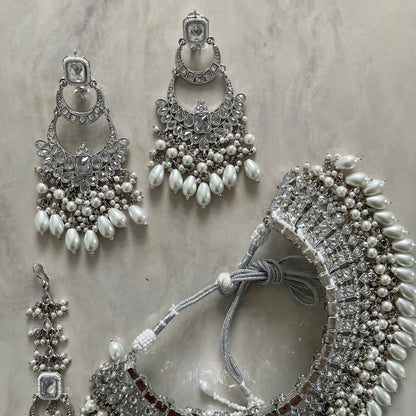 Ophelia Bridal Polki Necklace Set in Silver