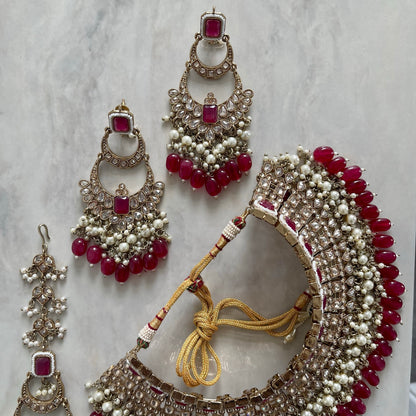 Ophelia Bridal Polki Necklace Set in Red