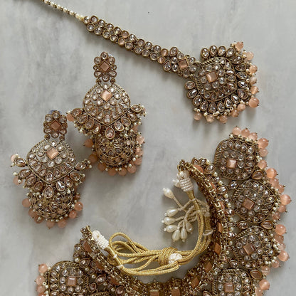 Olivia Bridal Polki Necklace Set in Peach
