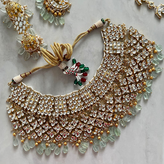 Dahlia Mint Pachi Kundan Bridal Set with Headband