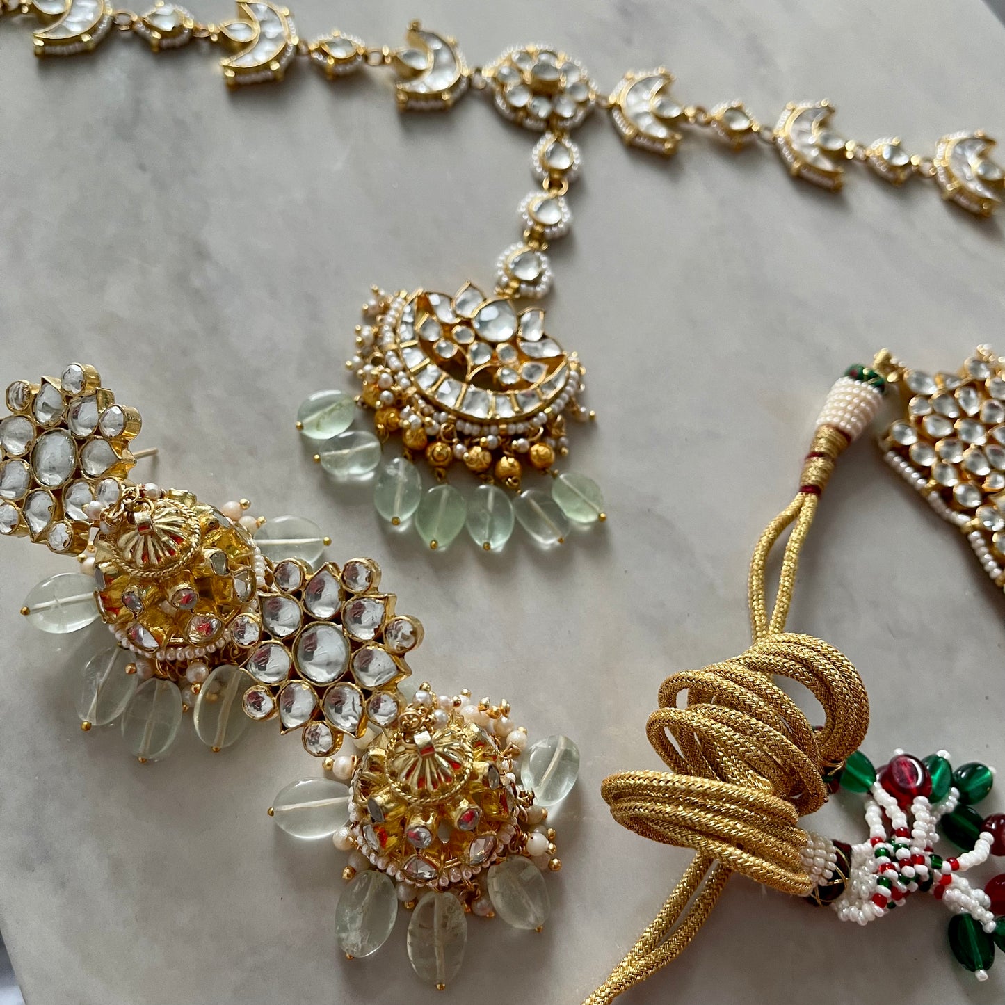 Dahlia Mint Pachi Kundan Bridal Set with Headband