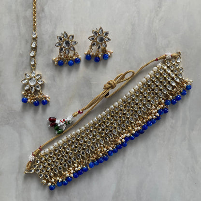 Blue Blossom Choker Kundan Necklace Set