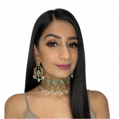 Rocket Choker Polki Necklace Set in Red