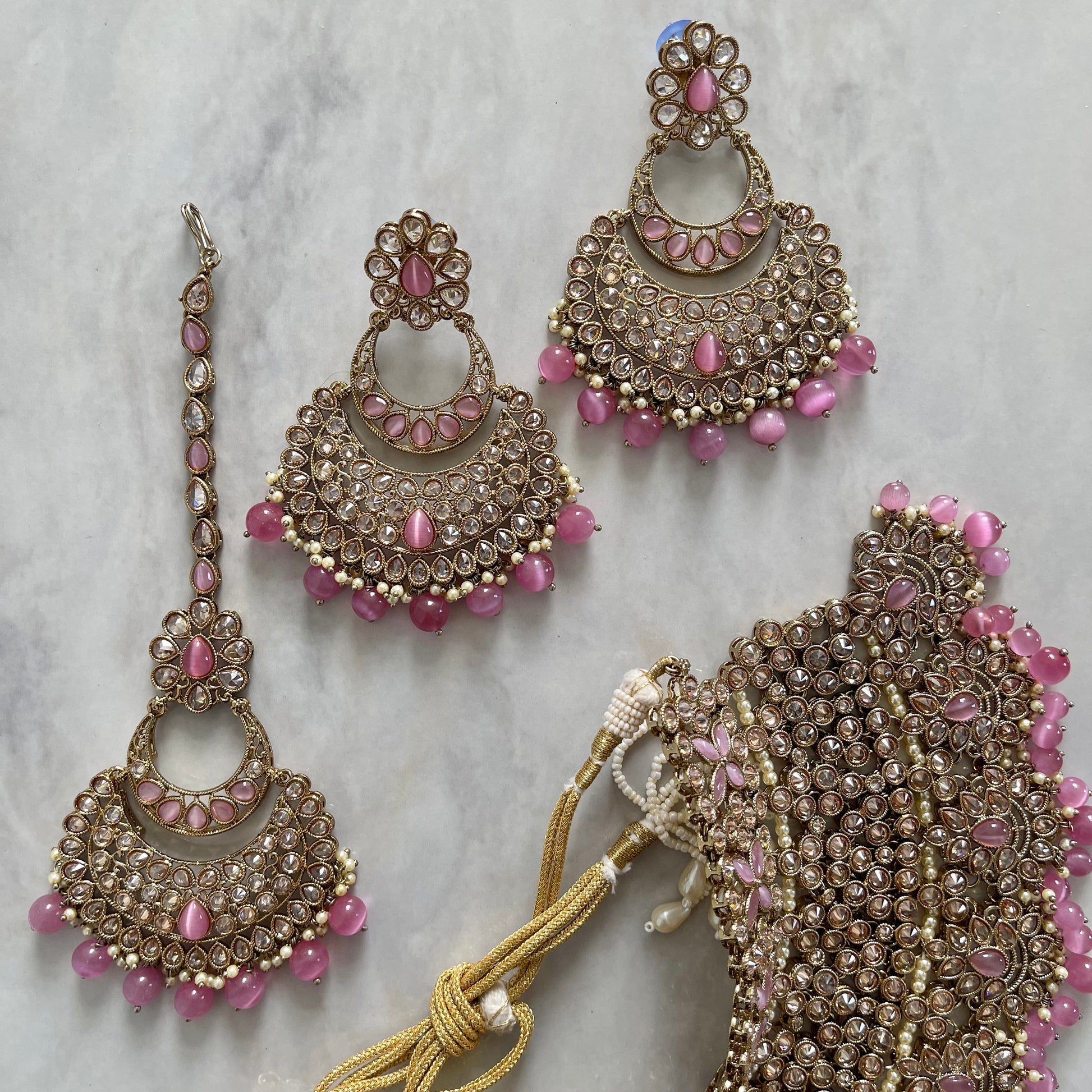 Pink Antique Gold Polki Bridal Choker Necklace Set With Jhumka -  Israel