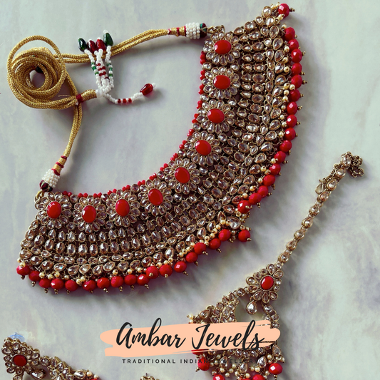 Kim K Red Sweetheart Neckline Bridal Necklace Set