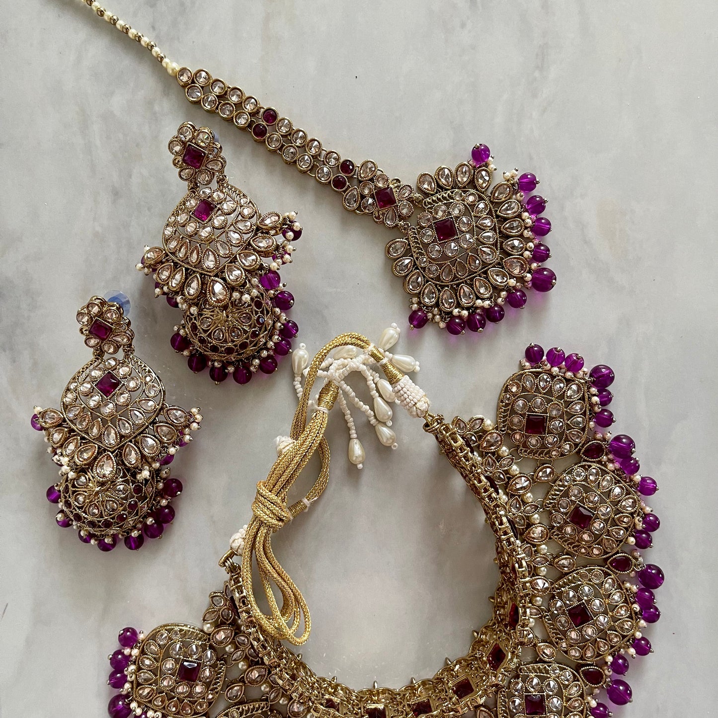 Olivia Bridal Polki Necklace Set in Purple