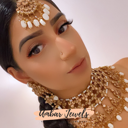 Aniyah Polki & Pearl Bridal Necklace Set with passa