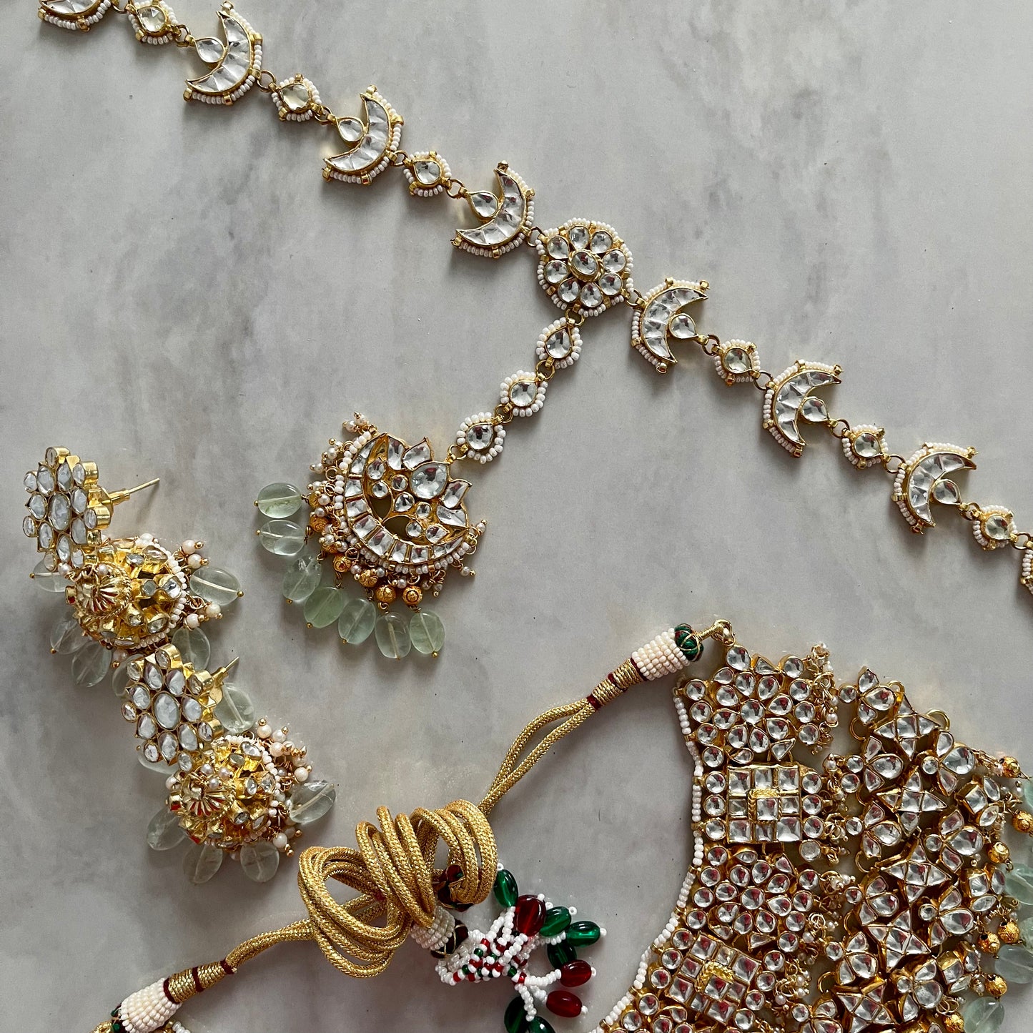 Dahlia Mint Pachi Kundan Bridal Set with Headband