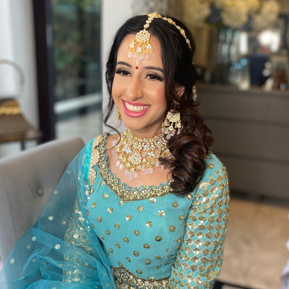Theia Pachi Kundan Semi-Choker Bridal Set with hair accessories