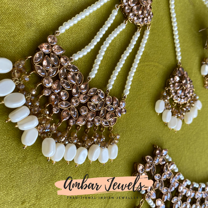 Aniyah Polki & Pearl Bridal Necklace Set with passa