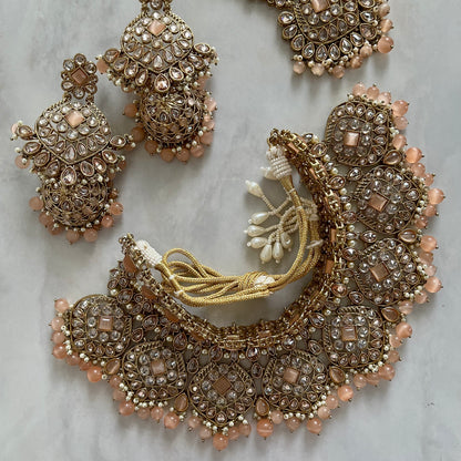 Olivia Bridal Polki Necklace Set in Peach