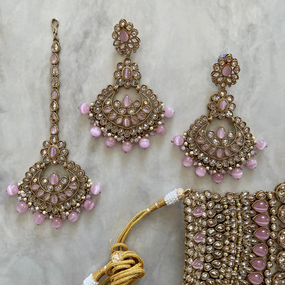 Madrid Bridal Polki Necklace Set in Pink