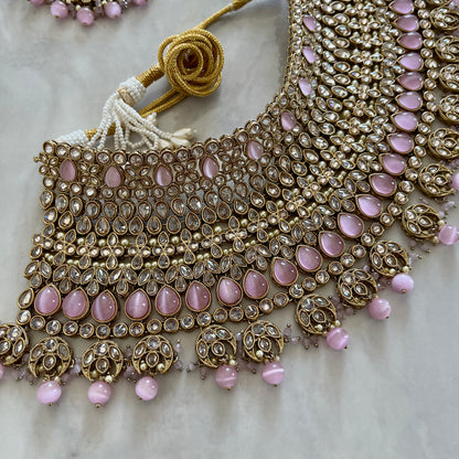 Madrid Bridal Polki Necklace Set in Pink