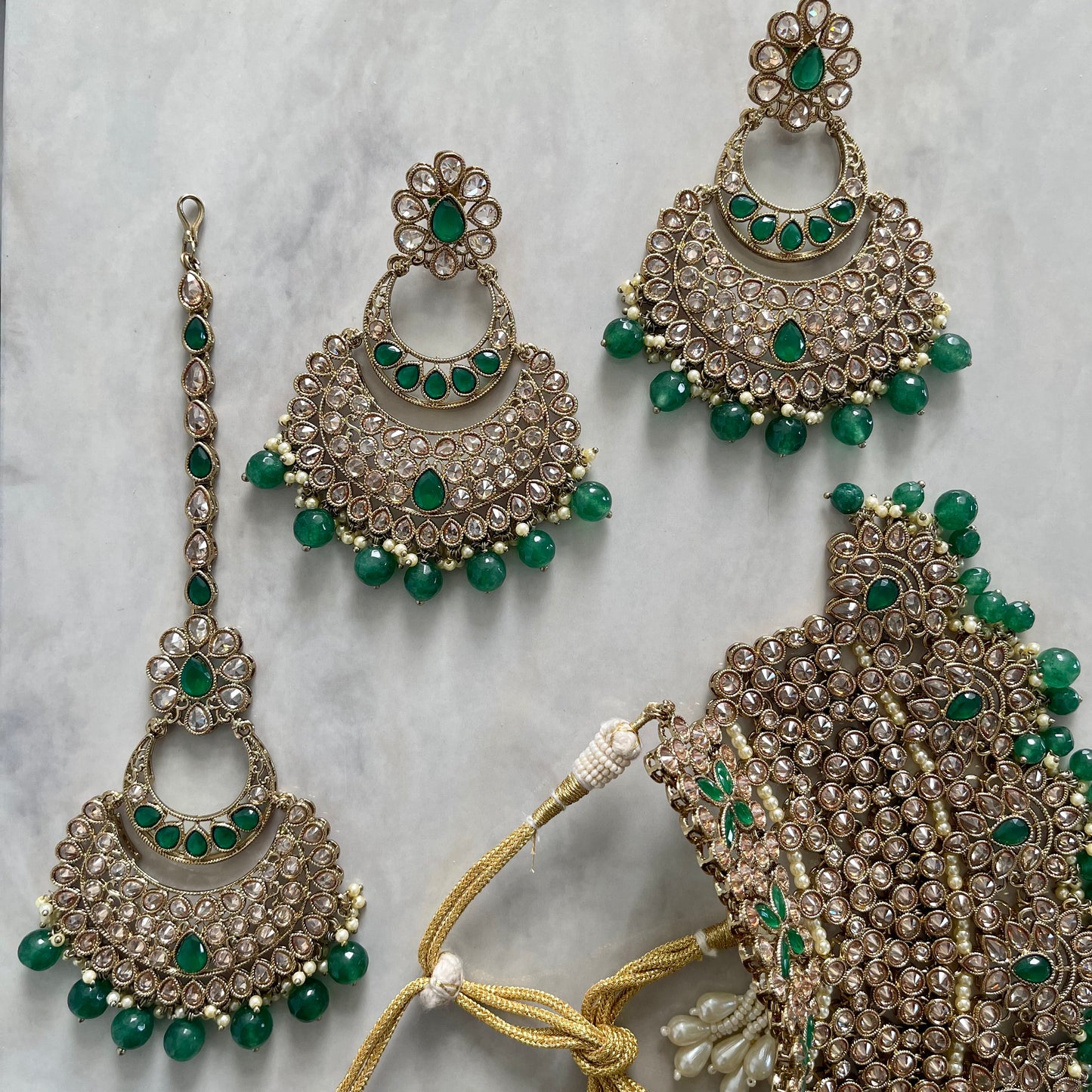 Vienna Bridal Polki Necklace Set in Green