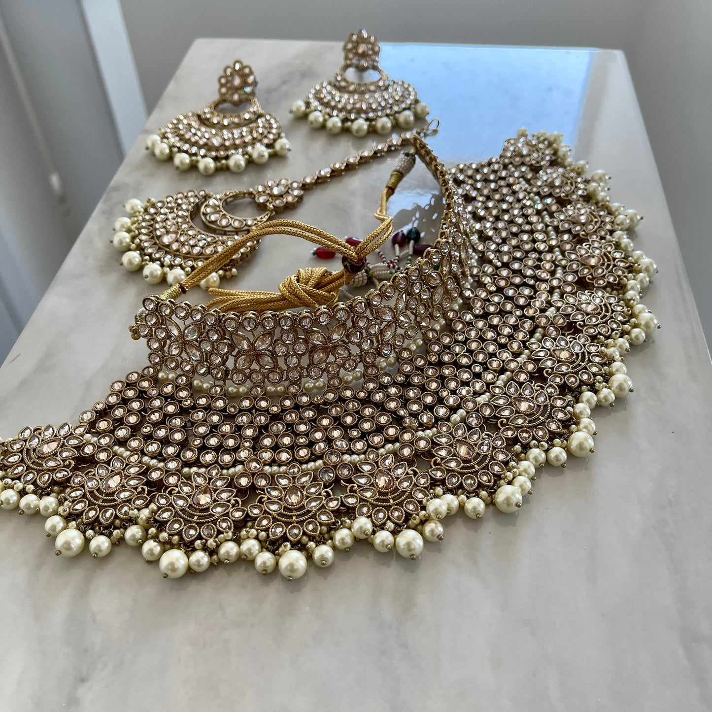 Vienna Bridal Polki Necklace Set in Gold