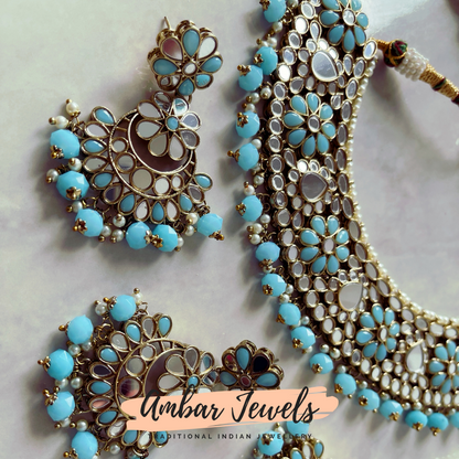 Selena Mirror Necklace Set in Blue
