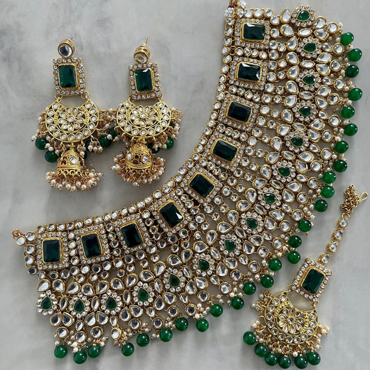 Bridal Kundan Necklace Set in Green