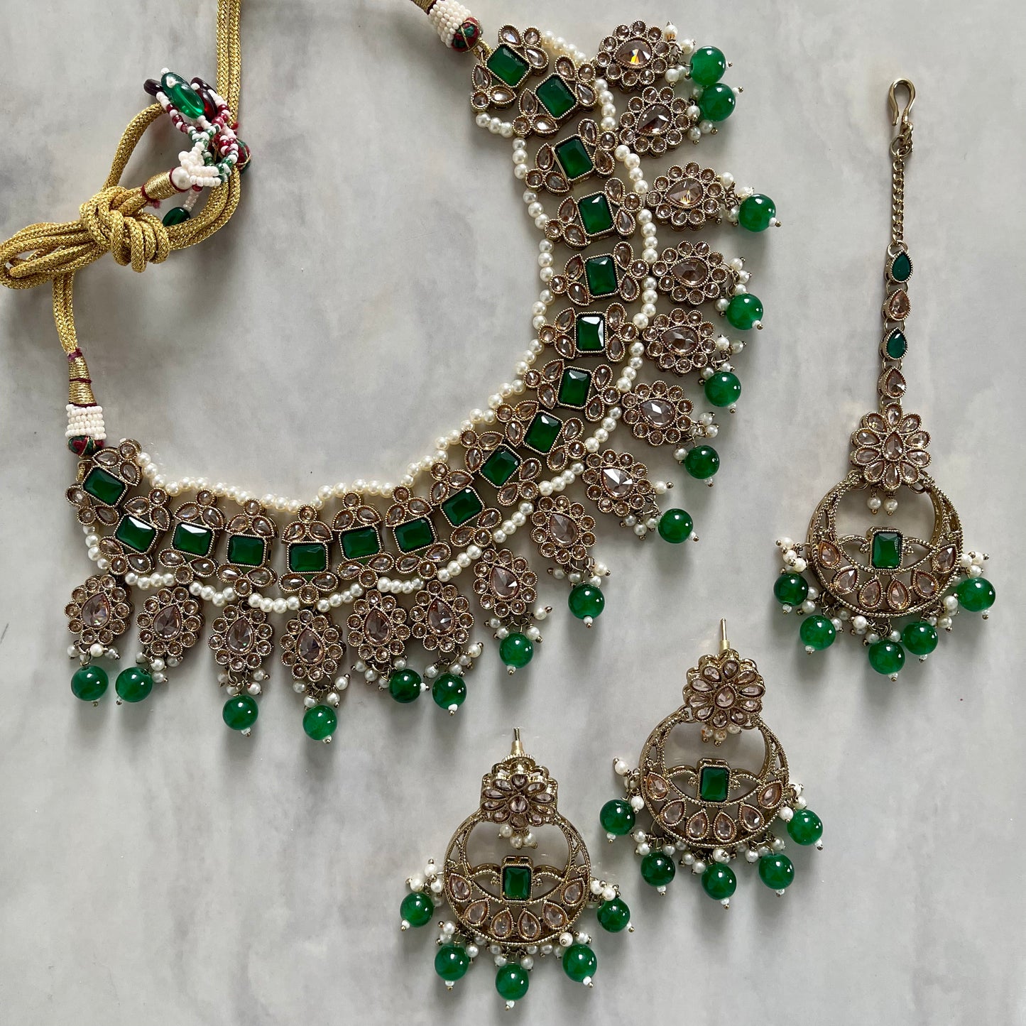 Amaya Polki Necklace Set in Green