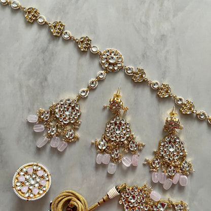 Theia Pachi Kundan Semi-Choker Bridal Set with hair accessories