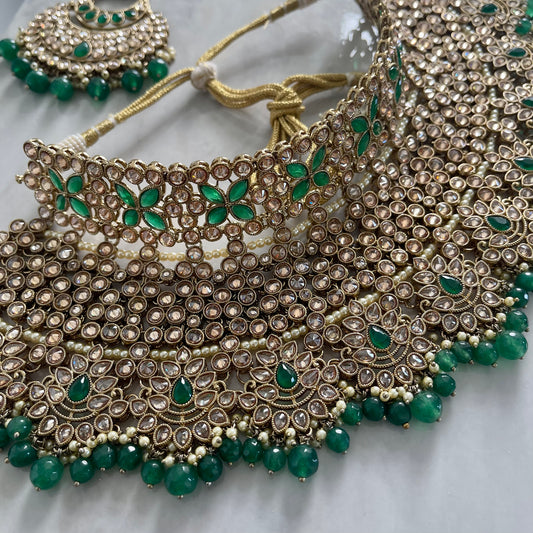 Vienna Bridal Polki Necklace Set in Green