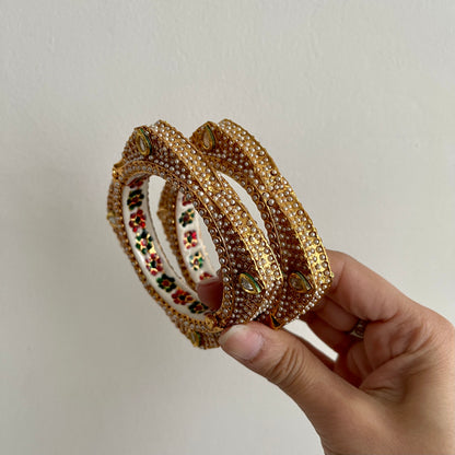 Pachi Kundan Square Bangles with pearl beading x2