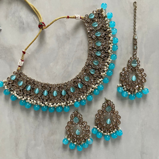 Priya Polki Necklace Set in Blue