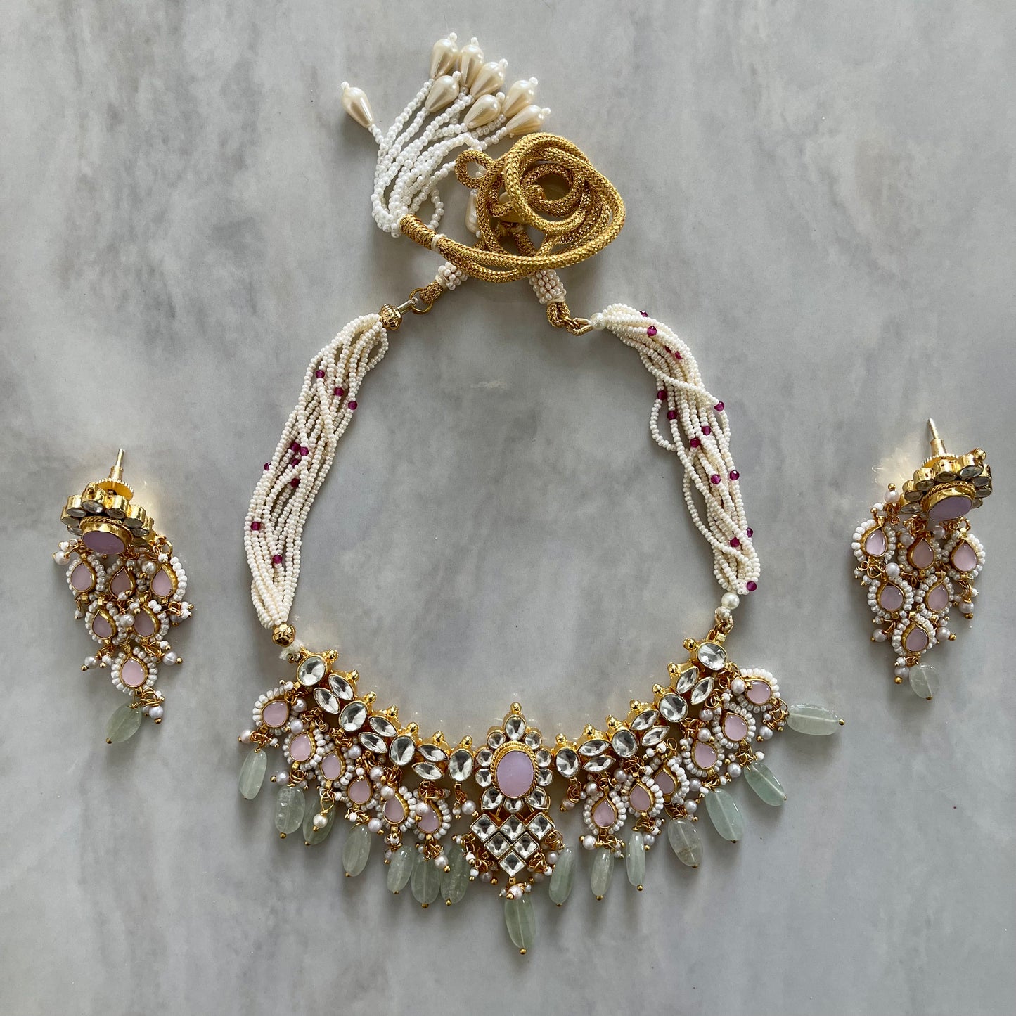 Zante Mint & Pink Pachi Kundan Set