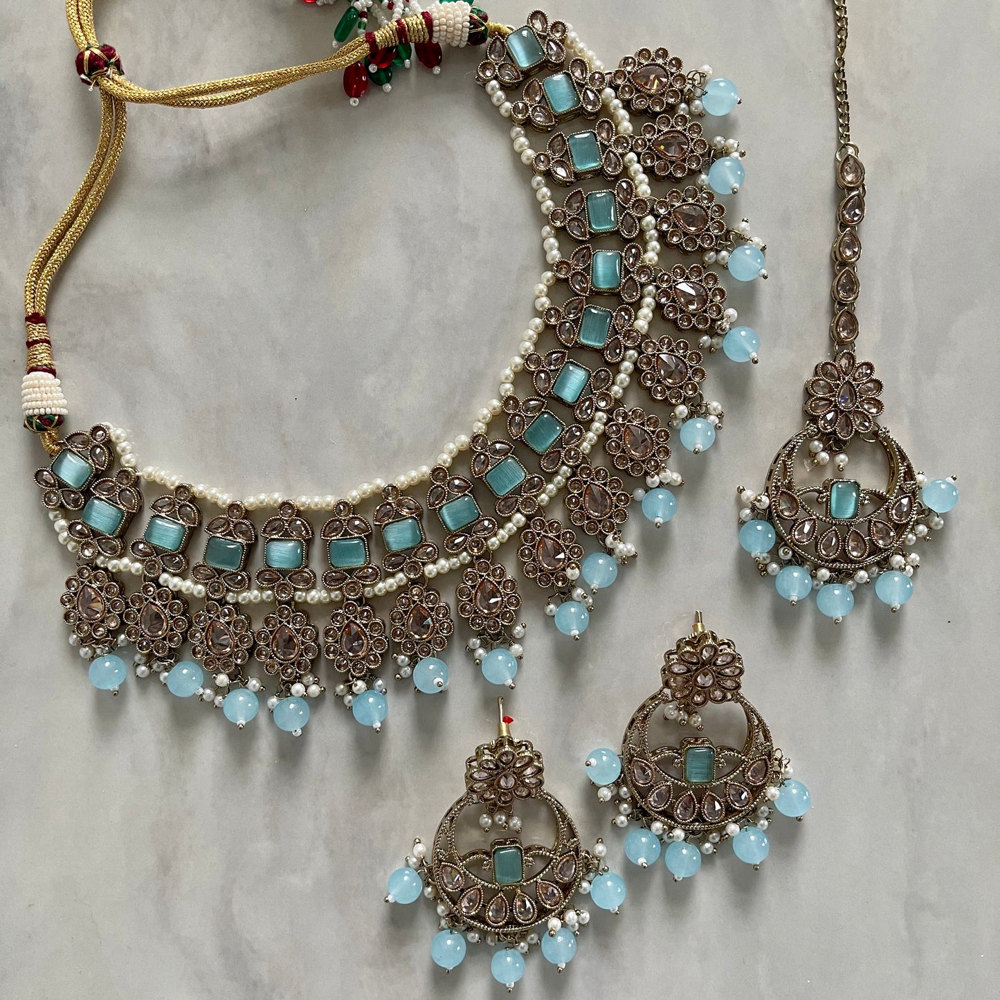 Amaya Polki Necklace Set in Blue