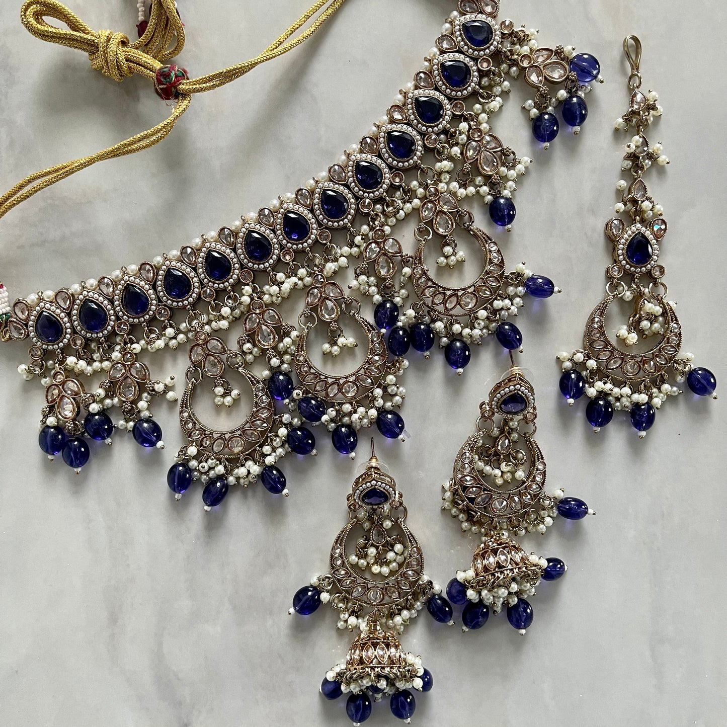 Jyoti Polki Choker Necklace Set in Purple