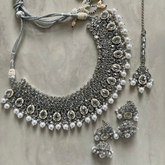 Loveleen Polki Necklace Set in Silver
